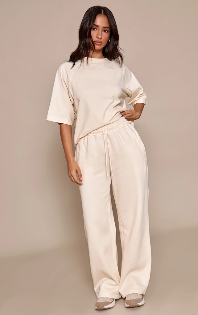 Petite Cream Oversized Wide Leg Joggers