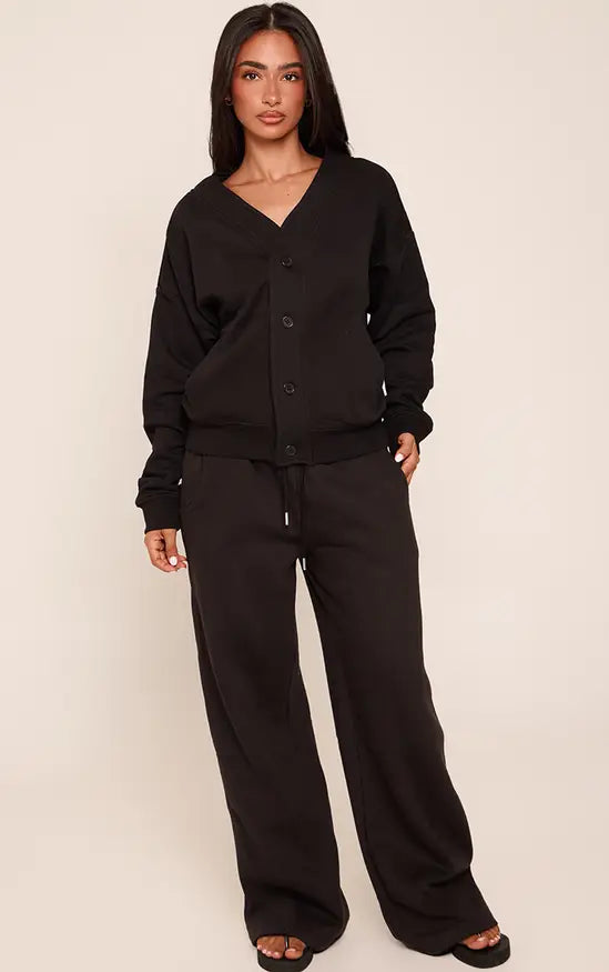 Petite Black Wide Leg Elasticated Drawstring Joggers