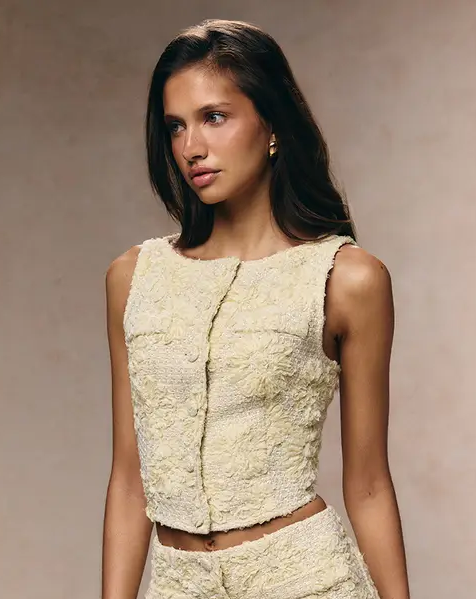 Lemon Floral Boucle Button Up Waistcoat Co-ord