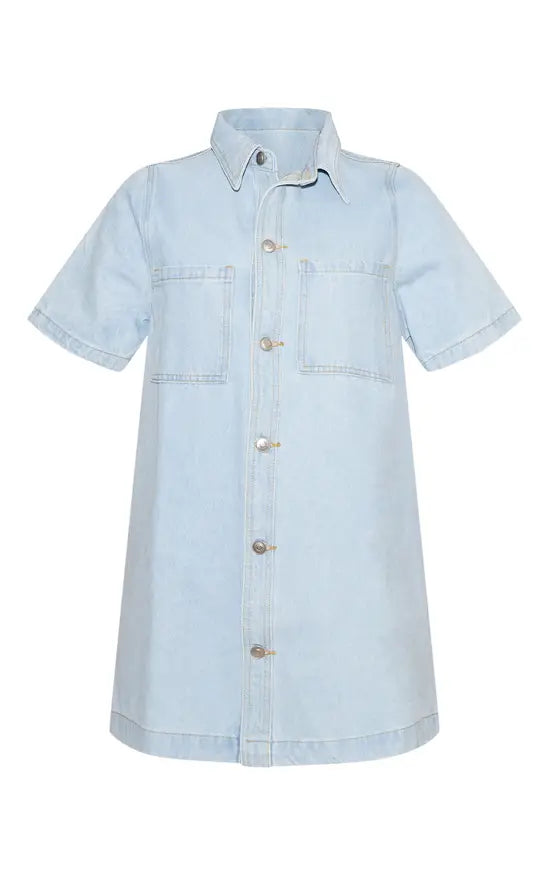 PrettyLittleThing Contrast Stitch Denim Shirt Dress