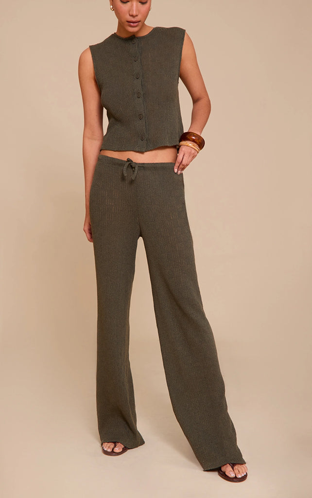 Khaki Mid Rise Textured Wide Leg Trousers Co-ord