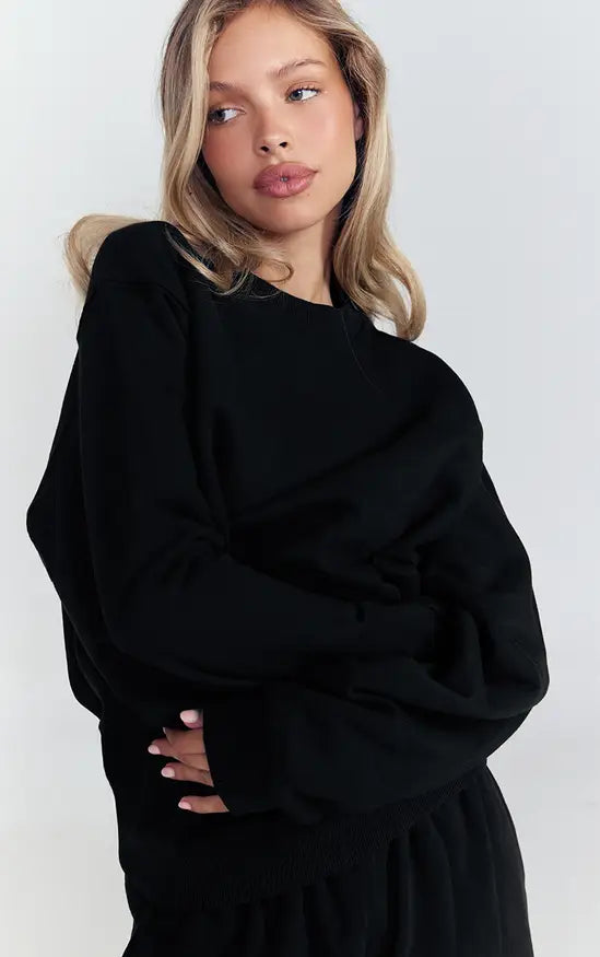 Black Marl Pullover Sweatshirt