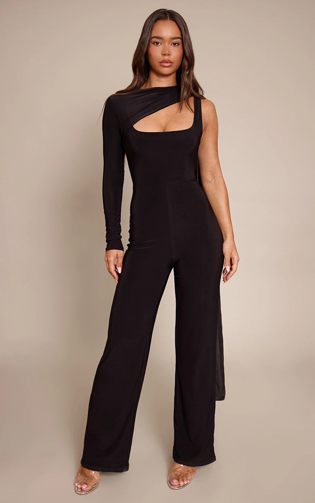 Black Slinky Cut Out Straight Leg Jumpsuit