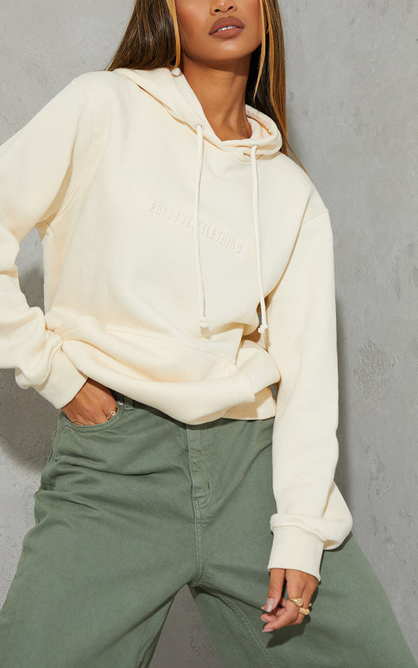 PRETTYLITTLETHING Cream Embossed Hoodie