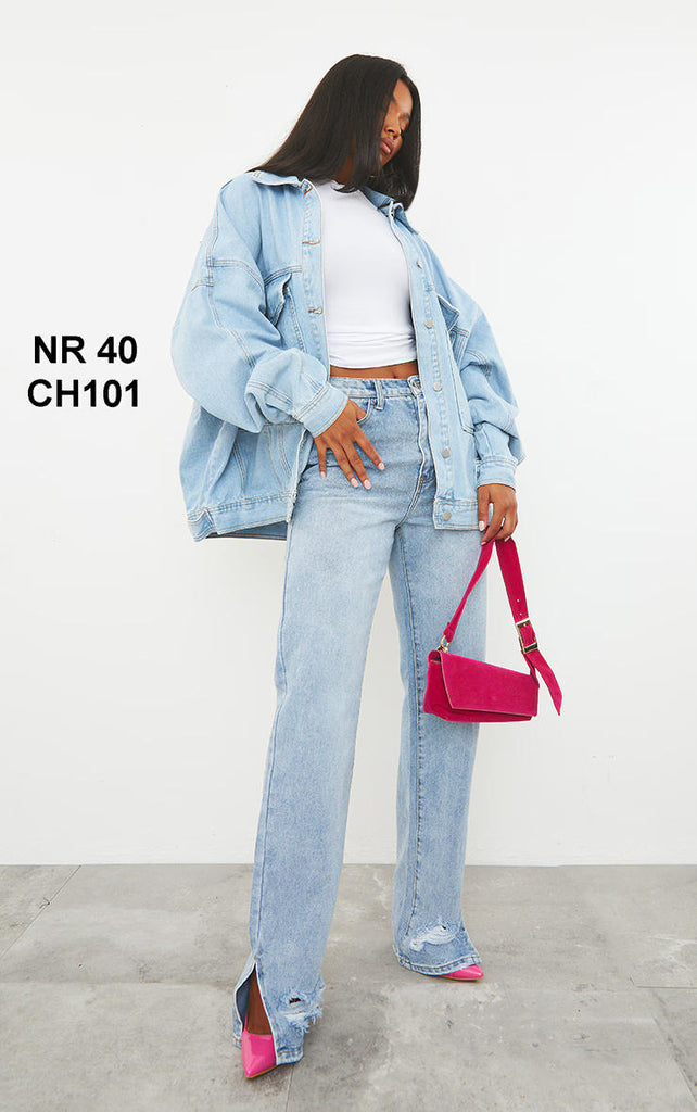 Light Blue Wash Oversized Drop Shoulder Denim Jacket
