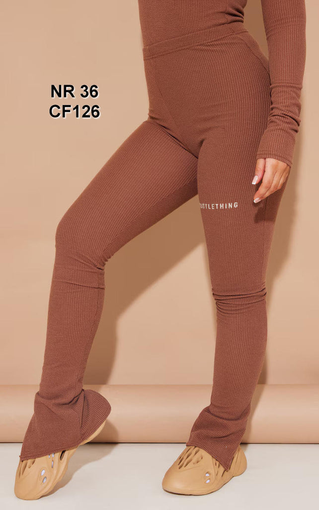 PRETTYLITTLETHING Chocolate Rib Split Hem Leggings