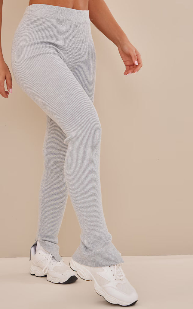 Grey Knitted Ribbed Leggings