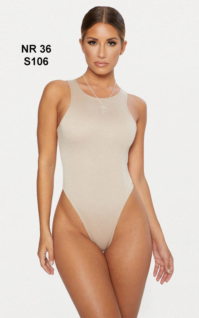 Stone Ponte Racer Back Thong Bodysuit