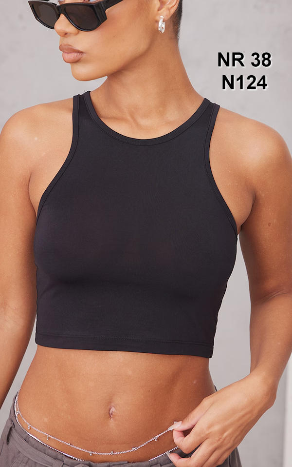 Recycled Black Slinky Racer Crop Top
