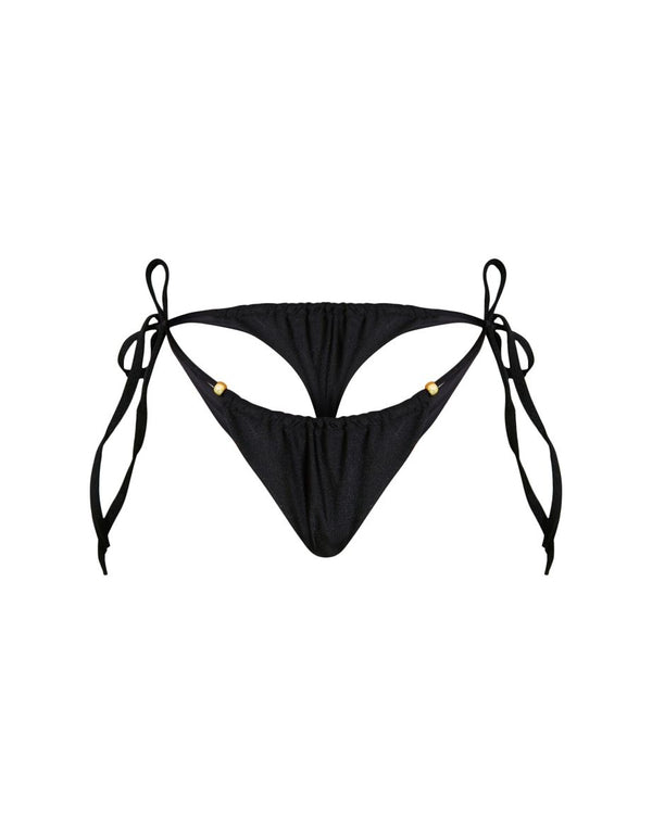 Black Gold Bead Tie Side Bikini Bottoms