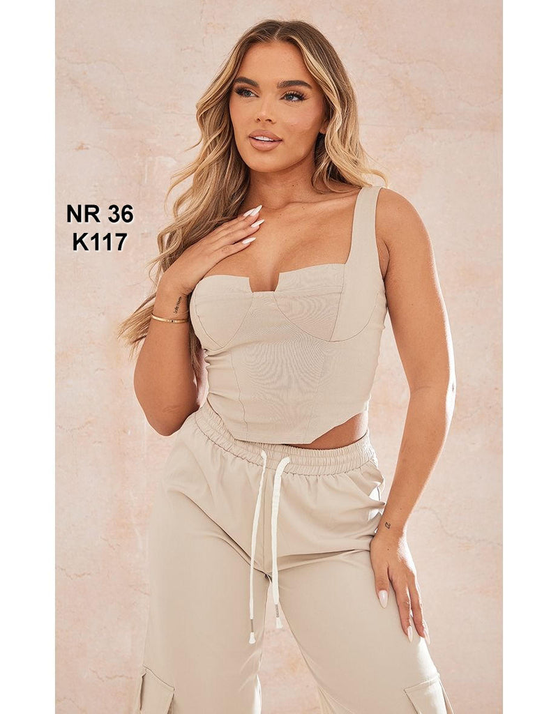 Stone Bengaline Stretch Woven Ruched Bust Crop Top