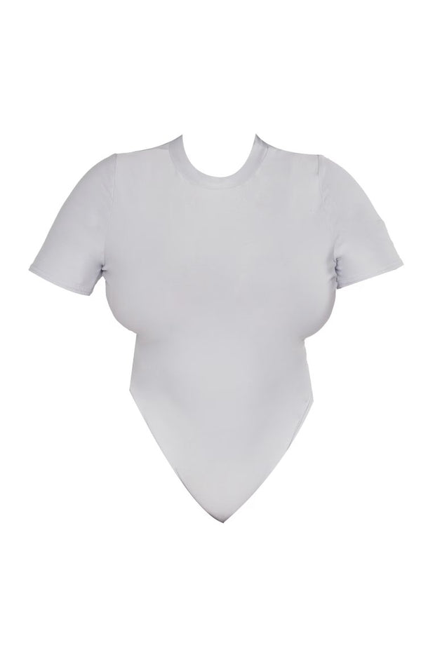 Plus Grey High Neck Soft Touch Cap Sleeve Bodysuit