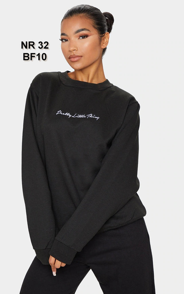 PRETTYLITTLETHING Black Embriodered Oversized Sweatshirt