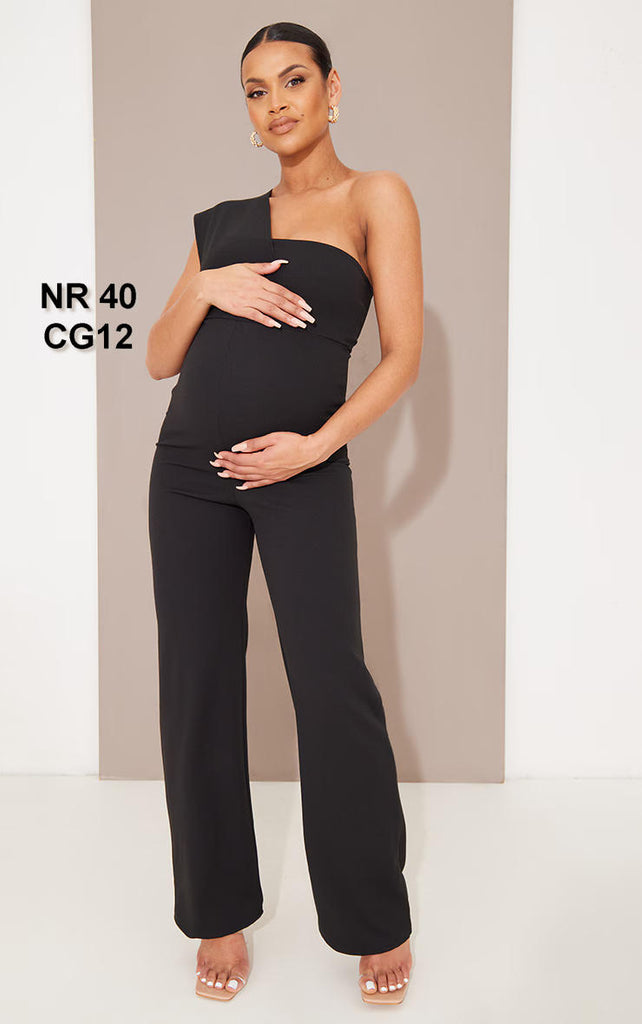 Maternity Black Drape One Shoulder Jumpsuit