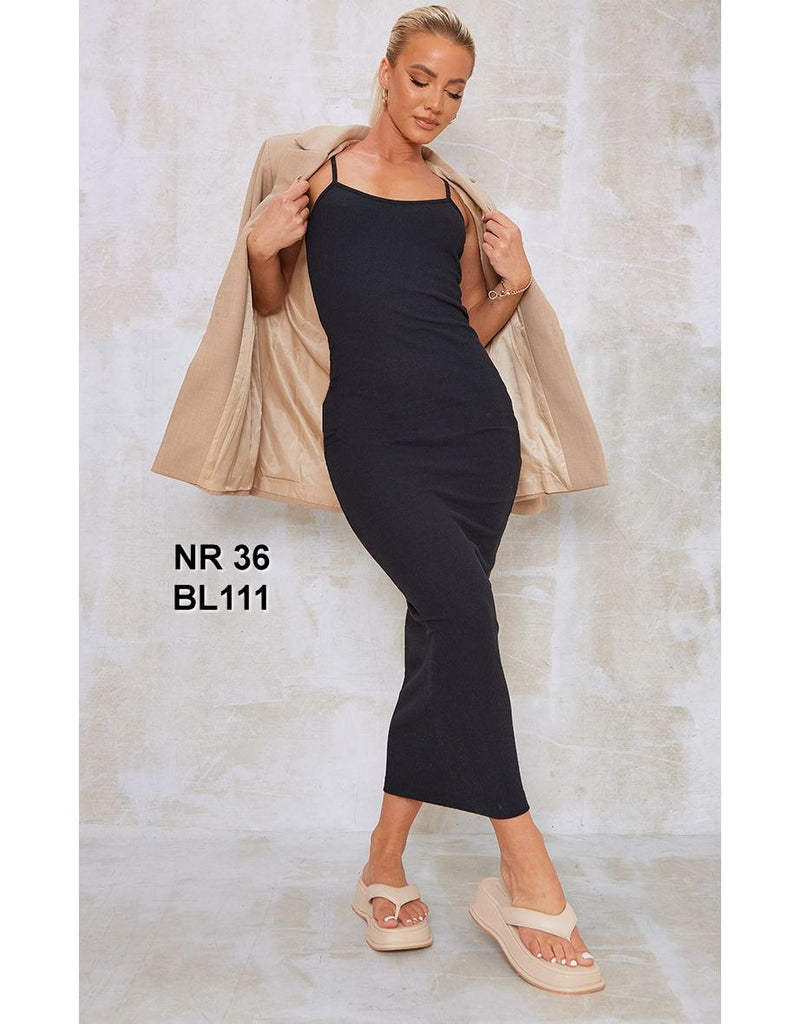 Black Rib Scoop Neck Strappy Midaxi Dress