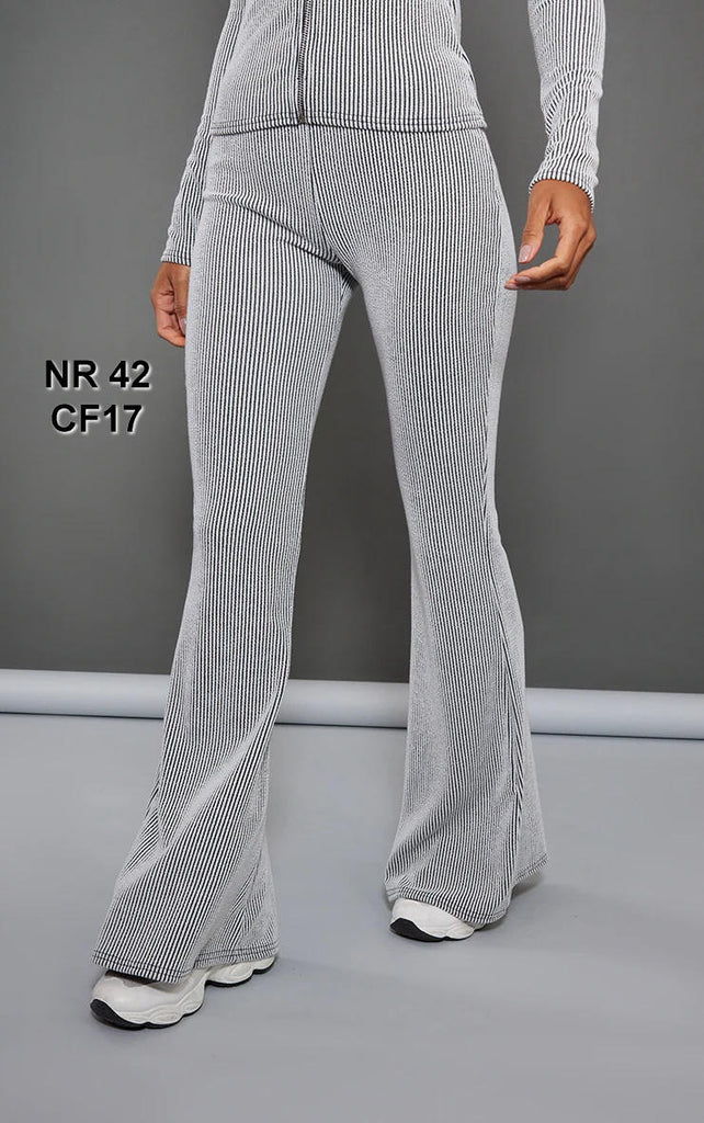 Light Grey Two Tone Rib High Waist Flares