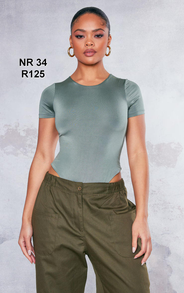 Moss Khaki Slinky Short Sleeve Bodysuit