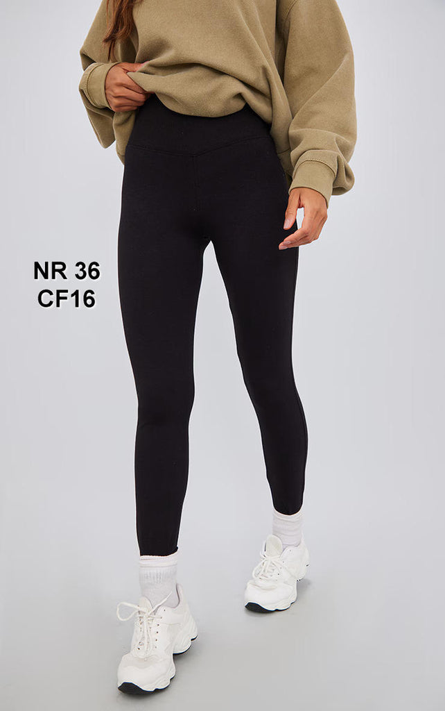 Black Ribbed Waistband Cotton Leggings