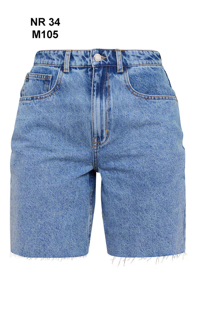 Mid Blue Wash Boyfriend Denim Shorts