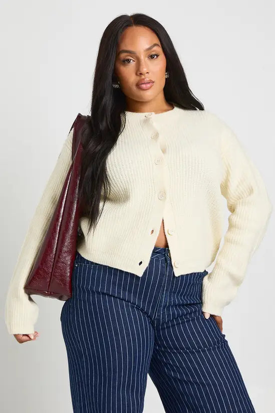 Plus Rib Button Down Knit Cardigan