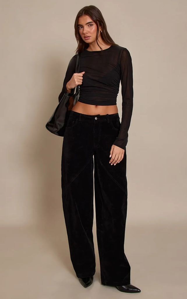 Black Faux Suede Cargo Trousers