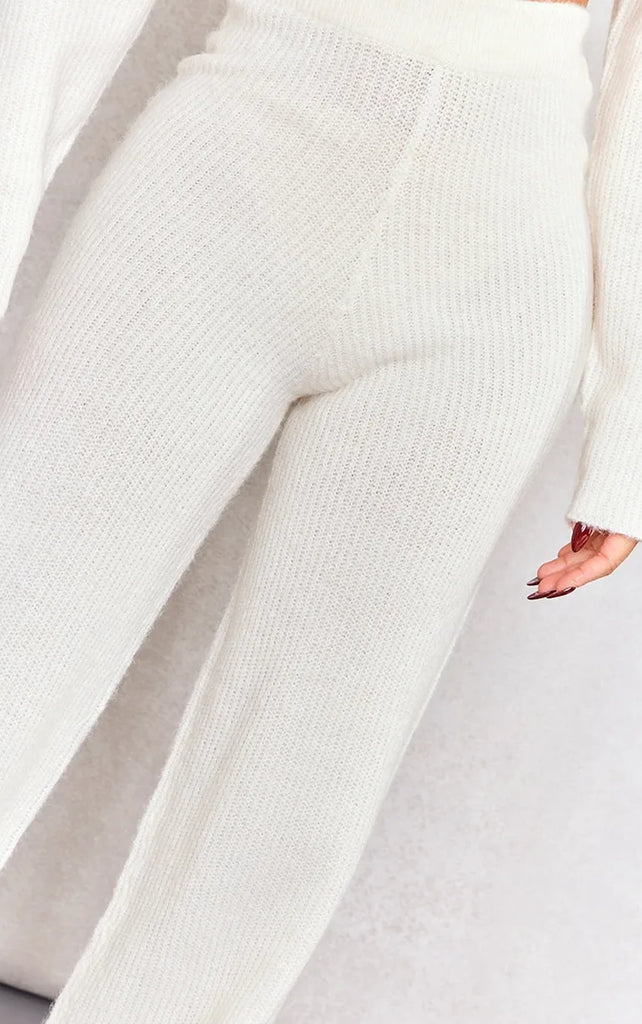 Petite Cream Knit Wide Leg Trousers