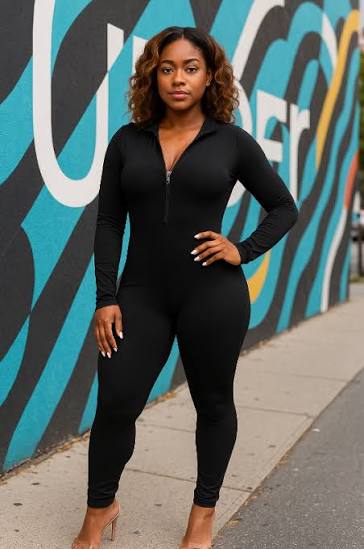 plus black zip up long sleeve jumpsuit