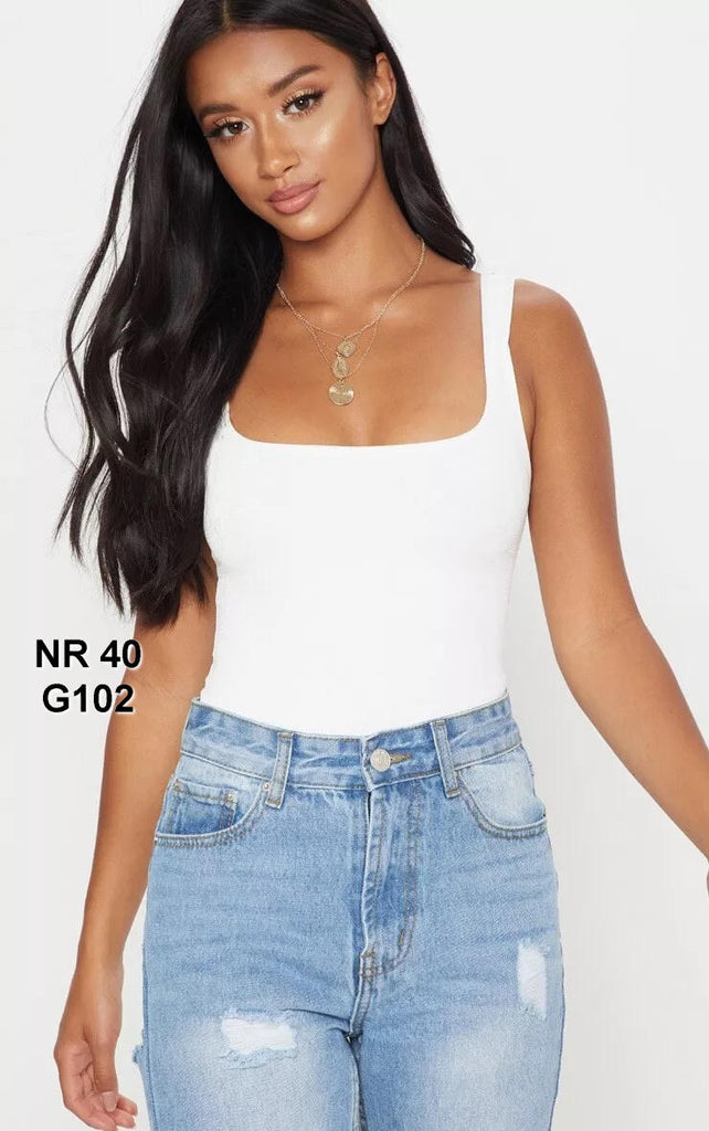 Pretty Little Thing Petite White Slinky Square Neck Thong Bodysuit